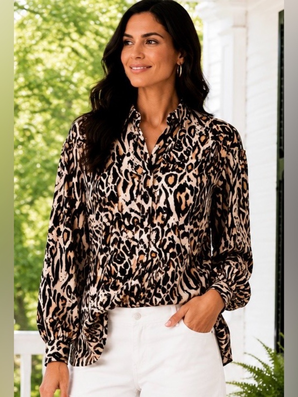 TOPSHOP Animal Print High Neck Blouse Size 2